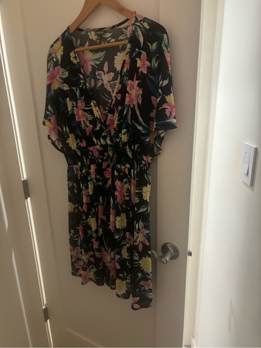 torrid Black Floral Wrap-Style Swim Coverup with Pink & Yellow Blooms
